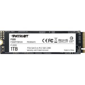 Patriot P300 (P300P1TBM28) 1TB NVMe SSD, M.2 Interface, PCIe Gen3, 2280, Read 2100MB/s, Write 1650MB/s, 3 Year Warranty