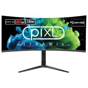 piXL CM34C7 34 Inch Ultrawide Gaming Monitor, 165Hz, 1.5ms, 3440x1440, HDMI, DisplayPort, USB Type-C, USB-B, USB-A x 2, Audio, Curve R1500, Height Adjustable, 3 Year Warranty